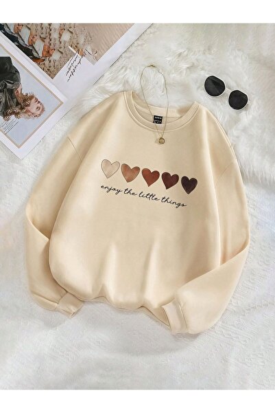 Kids Hanorac pentru copii de iarnă pentru fete cu imprimeu Five Hearts, bej