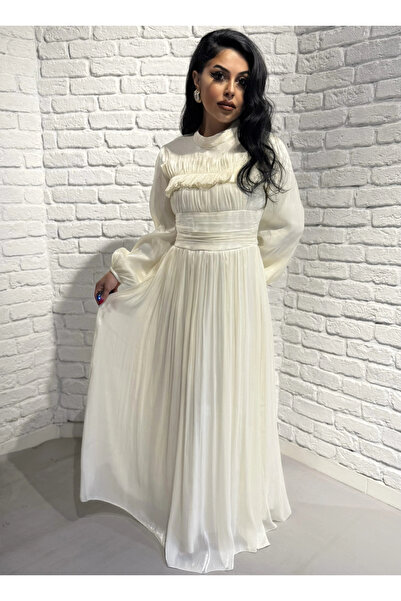 moneta boutique Women's Elegant Chiffon Pleated Long Dress – Lined & Fitted a...