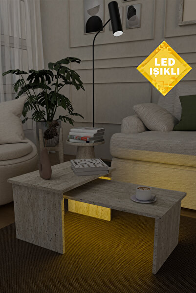 Estoria Home Led Işıklı Terra Traverten Mermer Desen Modern Yeni Nesil Kullan...