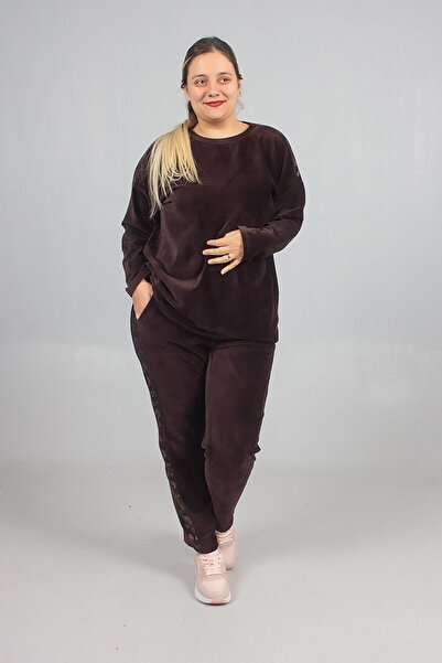 Truva XXL Plus Size Shoulder and Leg Stone Velvet Tracksuit Set – Premium Qua...