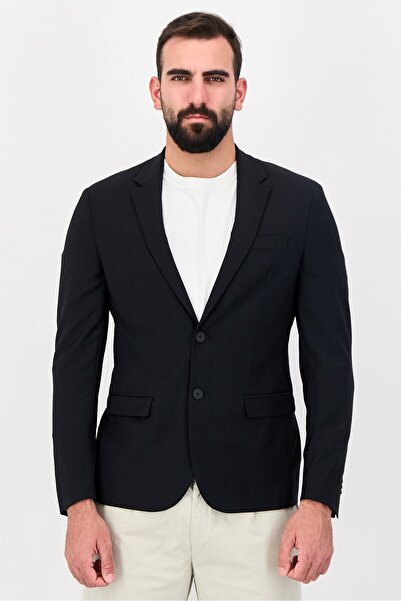 CELIO جاكيت بدلة رجالي أسود سادة قصة ضيقة ضيقة،