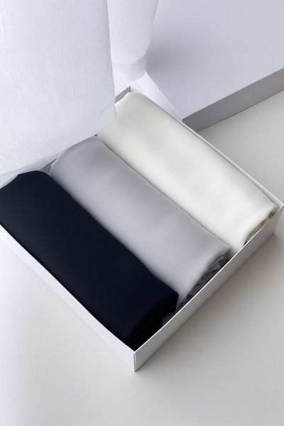 EFFRENATU 3-Piece Premium Chiffon Shawl Set – Soft Tones – 70×180 cm