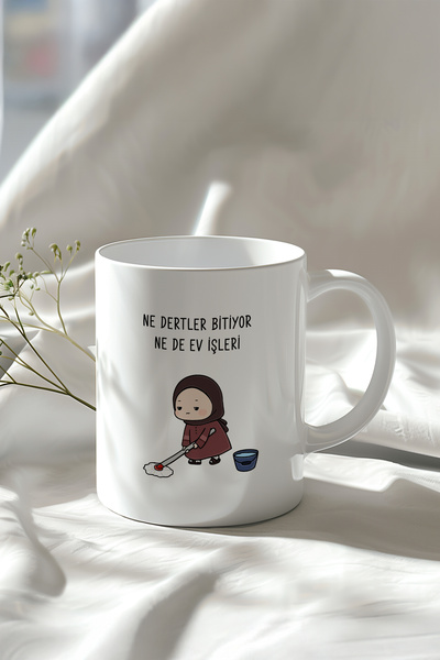 YasBey DESIGN Mizahi Söz Ve Sevimli Figürlü 330ml Baskılı Beyaz Seramik Kupa ...