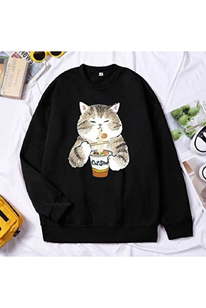 Kids Hanorac de iarnă unisex pentru copii cu imprimeu Obre Kedi, negru