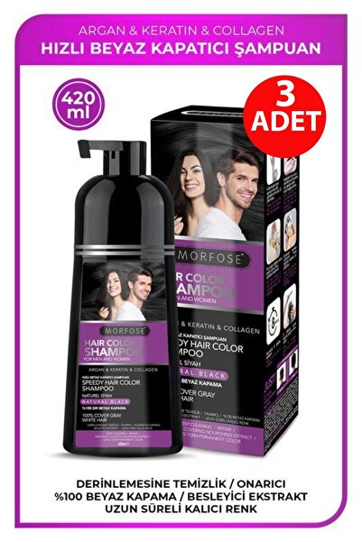 Morfose Hızlı Beyaz ve Gri Kapatıcı Şampuan Siyah 420 ml 3 Adet