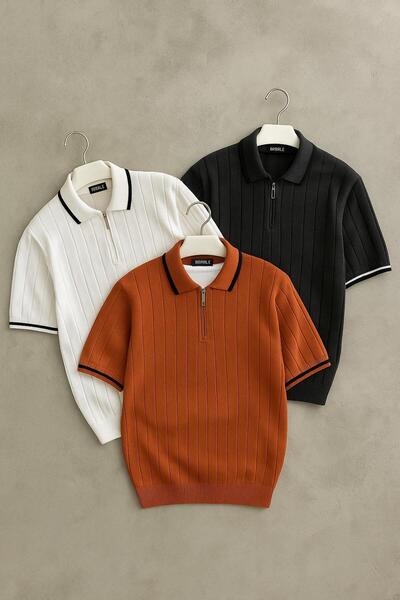 pepule تي شيرت رجالي من 3 قطع بياقة بولو ونسيج محبوك وسحاب نصفي عادي من القطن...