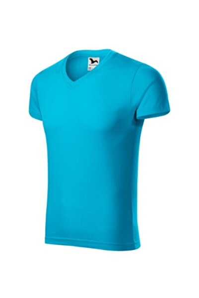Malfini Men's T-shirt, Slim Fit V-neck 146, S Turquoise