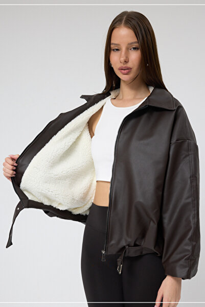 MANMARK Viral O Oversized Water Repellent Women's Leather Jacket Coat with Fu...