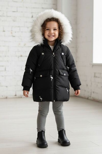 Minigimin Cicileri My Little One's Flamingo Embroidery Detailed Furry Girl's ...