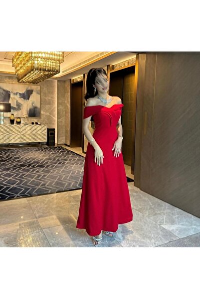 Azyaa Al-Amira فستان سهرة أحمر "أوف شولدر" بتصميم ملكي - فستان ناعم للمناسبات...