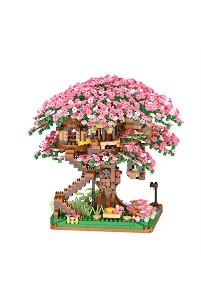 Choice4 مجموعة مكعبات بناء شجرة ساكورا صغيرة بدون علبة ملونة وردية اللون وبدو...