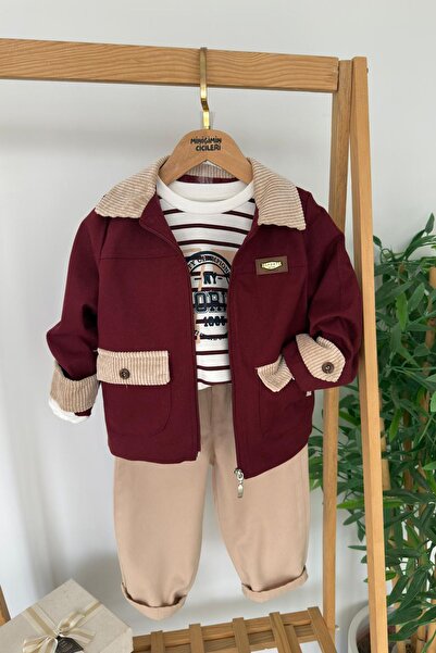 Minigimin Cicileri Set jachetă din 3 piese pentru băiat cu detaliu de guler d...