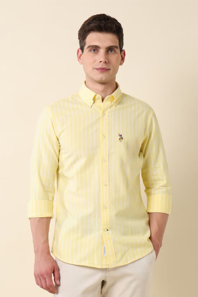 U.S. Polo Assn. Mens Vertical Stripes Oxford Yellow Casual Shirt