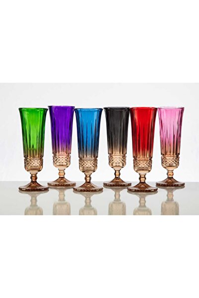 yuvambella 6'lı Sun Gold-Renkli Ayaklı Cam Bardak-Kahveyanı--Meşrubat-Su bard...