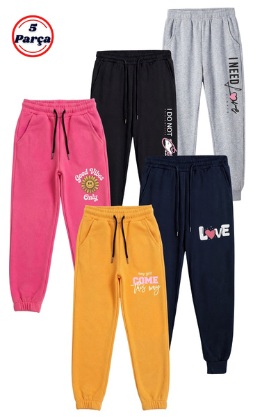 FYK KİDS Pantaloni de sport pentru fete, cu detaliu de imprimare, cu picioare...