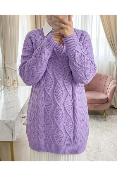 Modamorfo Honeycomb Pattern Winter Casual Knit Sweater -Lilac