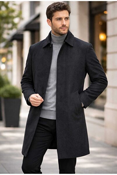 BY BEYEMS BEYEMS GÜNLÜK KLASİK SİYAH BATTAL ERKEK PALTO
