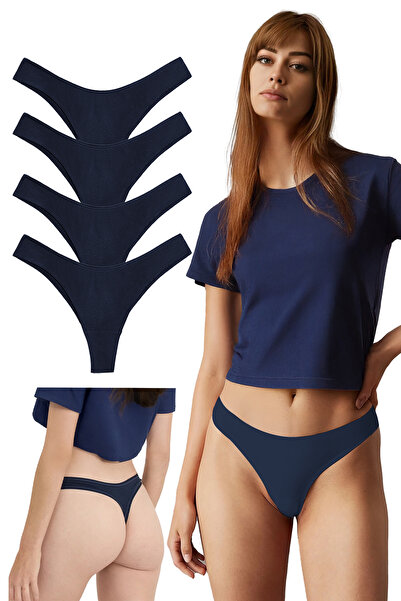 Yohannes Club , Cotton Basic Thong Panties, Pack of 4, Navy Blue