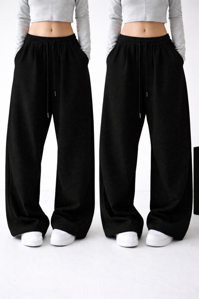 pandy Γυναικείο σετ 2 τεμαχίων με φαρδιά μπατζάκια και ψηλόμεσο παντελόνι φόρμας