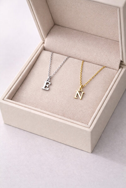 ALEYKA Çelik İnce Zincir İle Tasarlanmış Kişiye Özel 2’li Gold 45cmKADIN-Gümü...