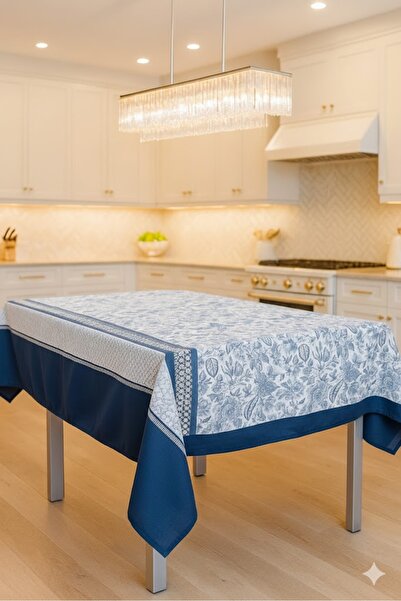 Rona Home Albastru bleumarin, cu flori, rezistent la pete, țesătură premium d...