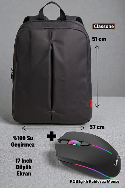 Classone PR-R174 Su Geçirmez Kumaş 17 Inch Laptop Sırt Çantası + Rgb Işıklı K...