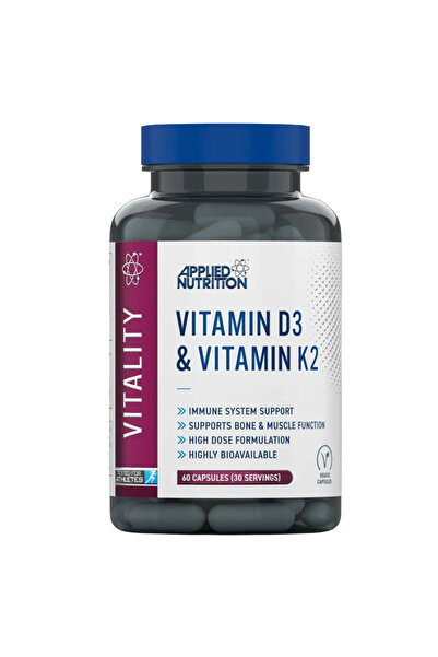 applied nutrition Vitamin D 3 and K 2, 60 Capsules, Supports Muscles & Bones