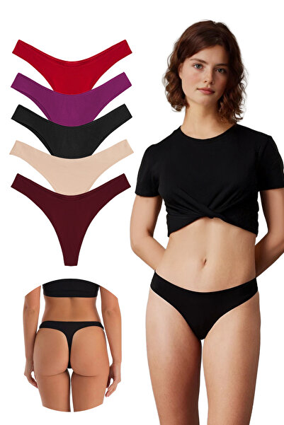 Yohannes Club , Cotton Basic Thong Panties, 5-Pack, Assorted Thong Set