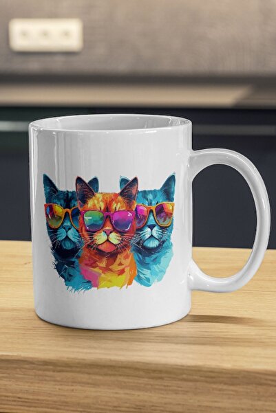 HobiShop Cats with Colorful Cool Glasses Mug| 3 Cat Mug| Cat Printed Mug| Mug...