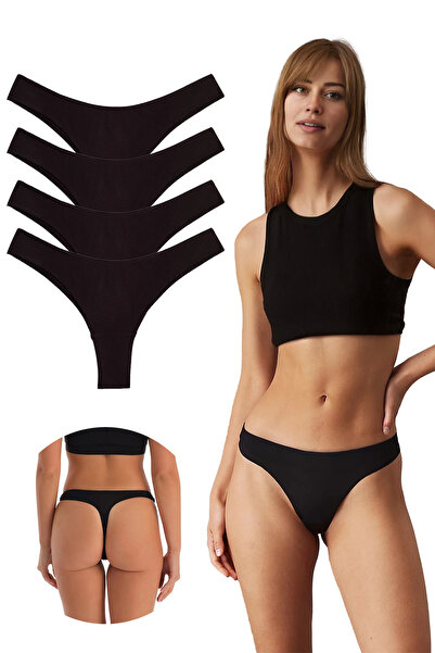 Yohannes Club , Cotton Basic Thong Panties, Pack of 4, Black Color Comfort Set