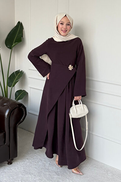 Tesettür Diyarı فستان تونيك من قماش كوبرا تانسيل بتفاصيل بروش من مينيل - لون ...
