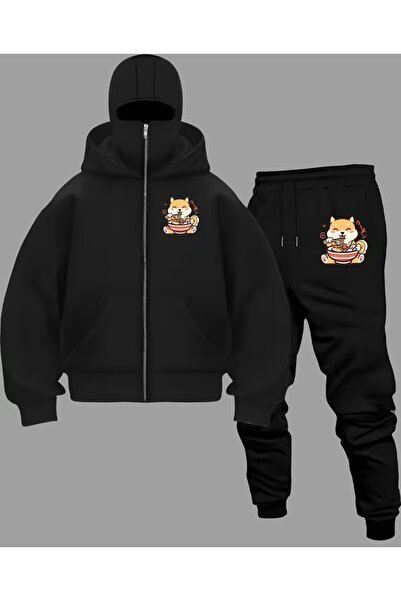 LAND MODA Style Vers Balaclava Full Zip Hooded Mask Hooded Two-Piece Suit