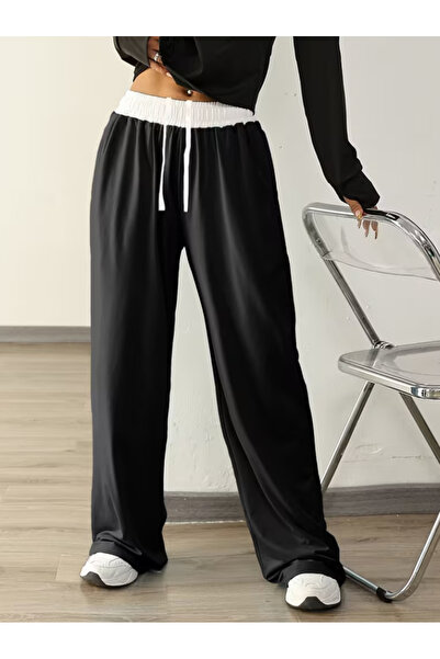 pandy Λευκό ψηλόμεσο φαρδύ παντελόνι φόρμας με ζώνη