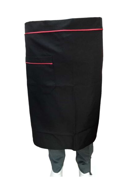 E-Uniform Siyah Kırmızı Biyeli Belden Önlük Garson Barista Servis