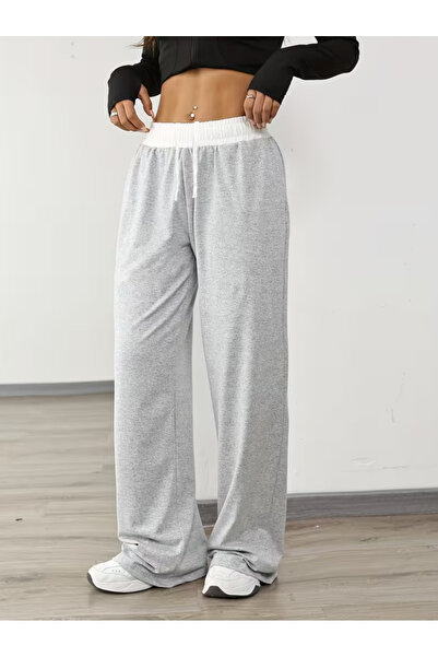 pandy Λευκό ψηλόμεσο φαρδύ παντελόνι φόρμας με ζώνη