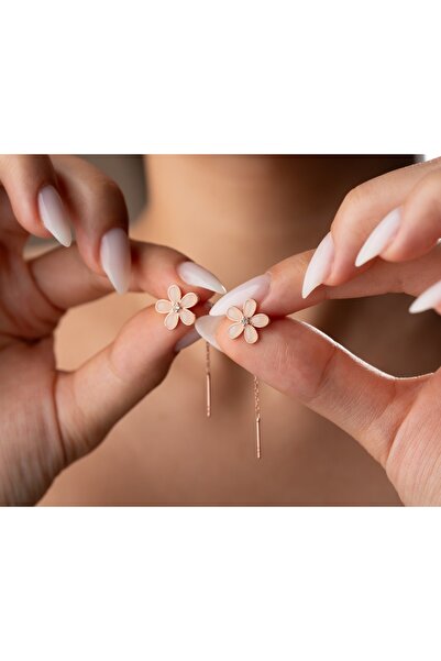 azuris 925 Ayar sallantılı papatya küpe.rose.gold.rodaj Papatya