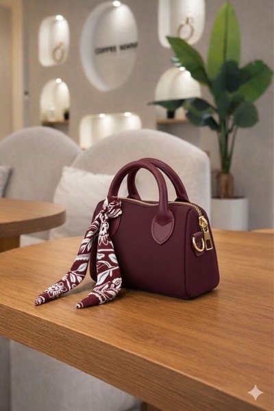LİZZY BAG Nubuk Bordo Mini Single Compartment Zippered Adjustable Strap Handb...