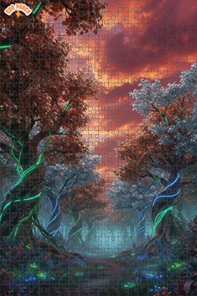 Teona Ahşap لغز خشبي مؤطر بطبقتين بمظهر لوحة زيتية لطريق الغابة الغامضة 500 ق...