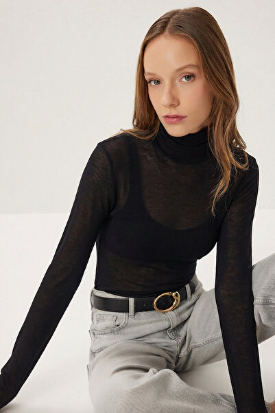 Lovelyİstanbul guler ridicat Transparent din material subțire Bluză LZV0046 N...