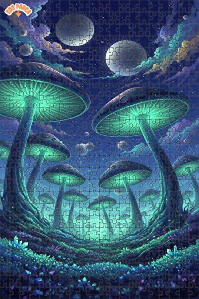 Teona Ahşap لغز خشبي مؤطر بطبقتين بمظهر فني رقمي لغابة الفطر السحرية 500 قطعة...