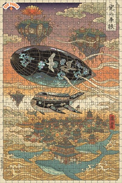 Teona Ahşap لغز خشبي مؤطر من طبقتين بتصميم المدينة الطائرة وفن الحوت، 500 قطع...