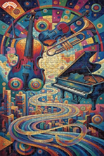 Teona Ahşap لغز خشبي مؤطر بطبقتين بمظهر لوحة زيتية لمشهد موسيقي تجريدي 500 قط...