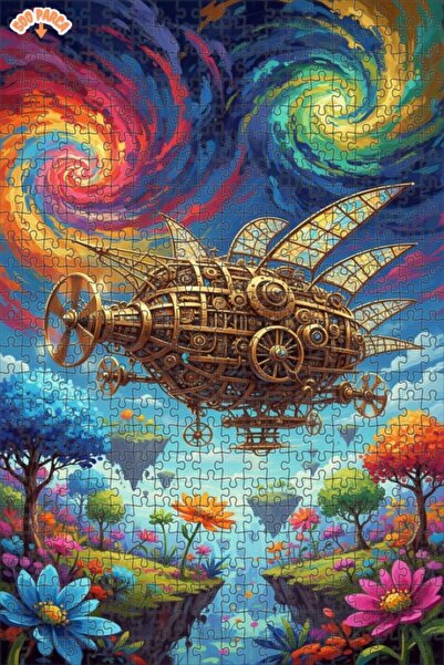 Teona Ahşap لغز خشبي مؤطر من طبقتين بتصميم سفينة السماء ستيمبانك آرت، 500 قطع...