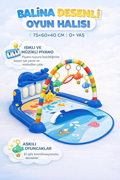 hak-iş oyuncak Piyanolu Balina Desenli Bebek Oyun Halısı – 0+ Ay, Hayvan Figü...