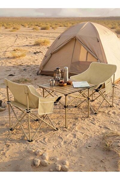 Taimi 3-Piece Folding Camping Set: Table (60x51x53cm) & 2 Chairs with Steel F...