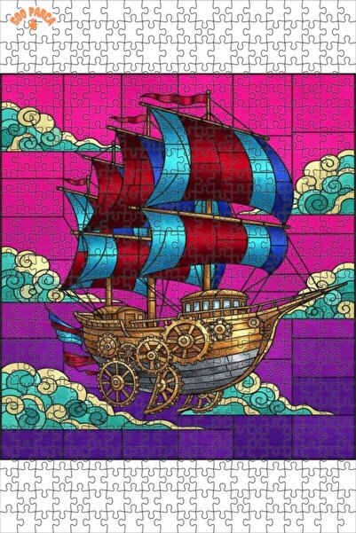 Teona Ahşap لغز خشبي مؤطر بطبقتين لفن السفن البخارية الخيالية 500 قطعة 50×30