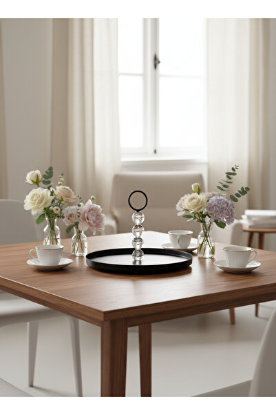 Living حامل حلويات دائري بقطر 25 سم مع حامل كريستال فني وحلقة معدنية للمناسبا...