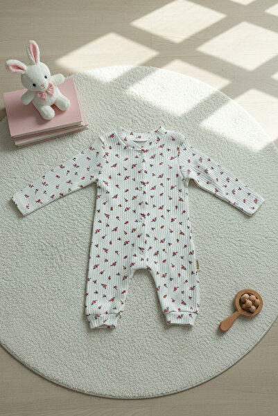 pelossi Baby Girl Floral Patterned Corded Fabric Ribbed Knit Cotton Snap Fast...