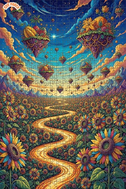 Teona Ahşap لغز خشبي بإطار مزدوج الطبقات من Flying Island Sunset Sunflower Fi...