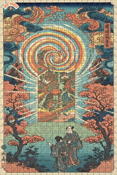 Teona Ahşap لغز خشبي دائري ملتف بطبقتين مؤطر بتصميم فني ياباني 500 قطعة 50x30